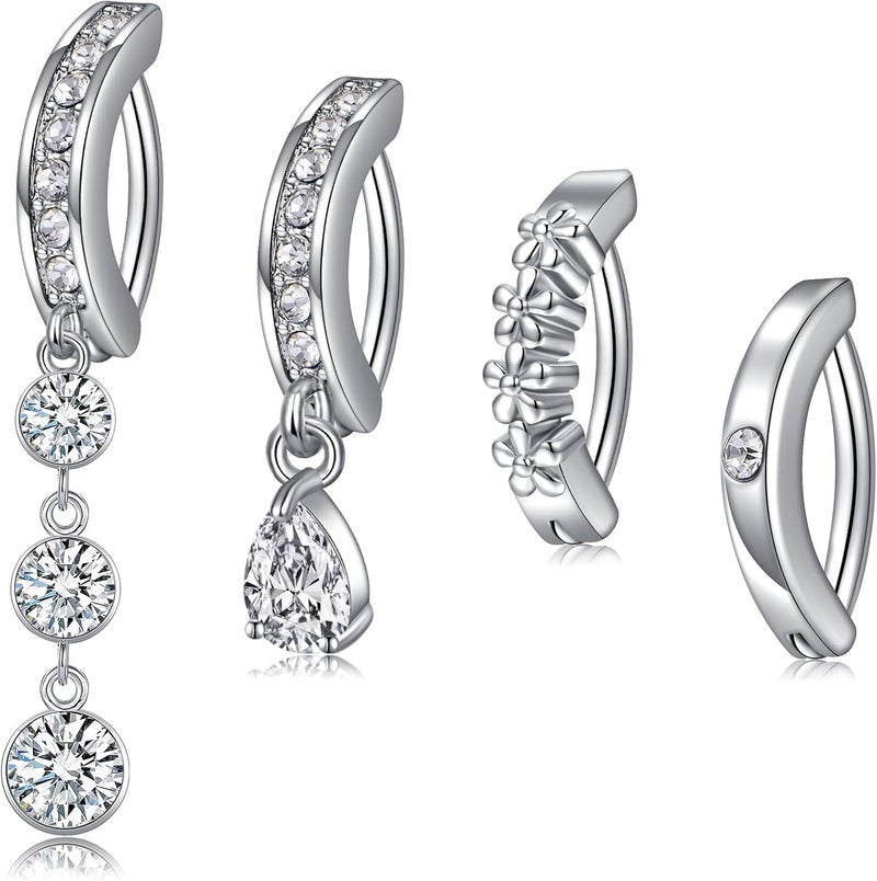 QWALIT Belly Rings - Short Bar Belly Button Rings in Surgical Steel with Opal Stones - 6mm & 10mm - Image 1